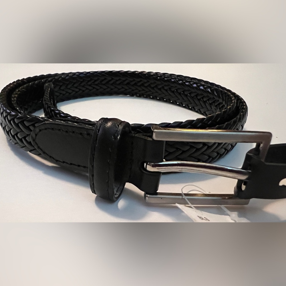 NWT Mens Black Leather Braided Belt Size Small 38”